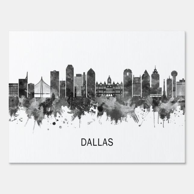 Dallas Texas Skyline BW Sign (Back)