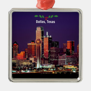 Dallas, Texas Skyline, Christmas, Metal Ornament