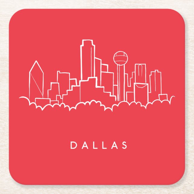 Dallas Texas Skyline Square Paper Coaster (Front)