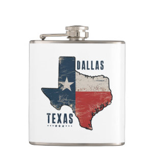 Dallas Texas State Map Flag Flask