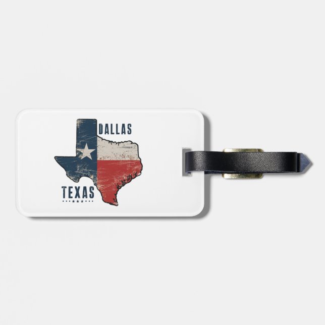 Dallas Texas State Map Flag Luggage Tag (Back Horizontal)
