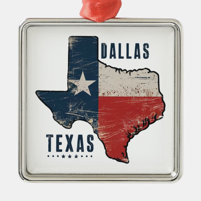 Dallas Texas State Map Flag Metal Ornament (Front)