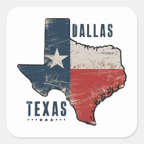 Dallas Texas State Map Flag Square Sticker