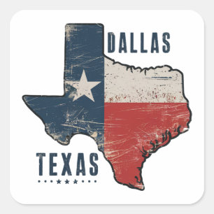 Dallas Texas State Map Flag Square Sticker