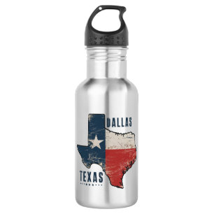 Dallas Texas State Map Flag Stainless Steel Water Bottle