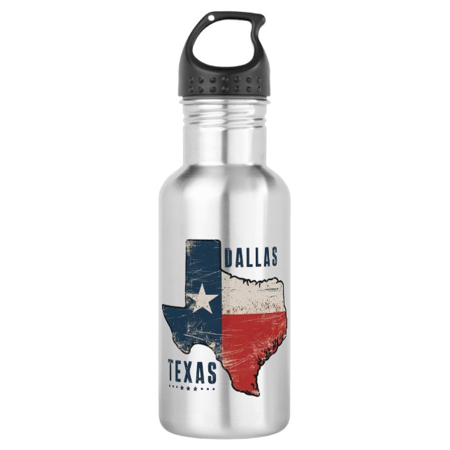 Dallas Texas State Map Flag Stainless Steel Water Bottle (Front)