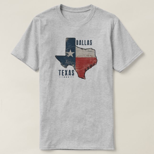 Dallas Texas State Map Flag T-Shirt (Design Front)