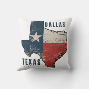 Dallas Texas State Map Flag Throw Pillow