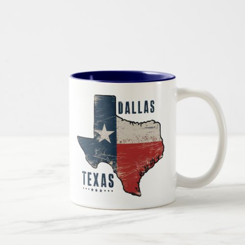 Dallas Texas State Map Flag Two_Tone Coffee Mug