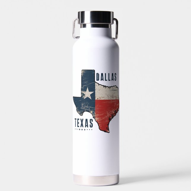 Dallas Texas State Map Flag Water Bottle (Front)