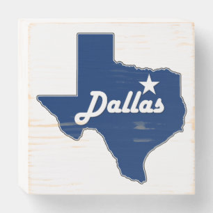 Dallas, Texas State Map Outline with DFW Lone Star Wooden Box Sign