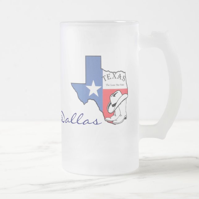 Dallas, Texas State Map with Star, Boots, Hat Mug (Right)
