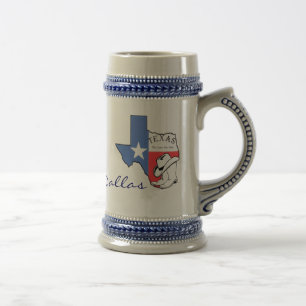 Dallas Texas State Map with Star, Boots, Hat Stein