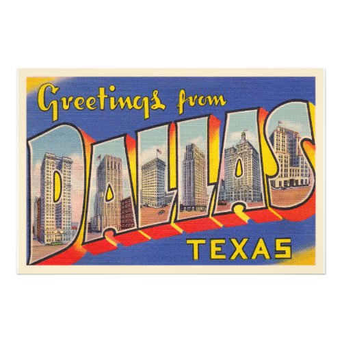 Dallas Texas TX Vintage Large Letter Postcard Photo Print