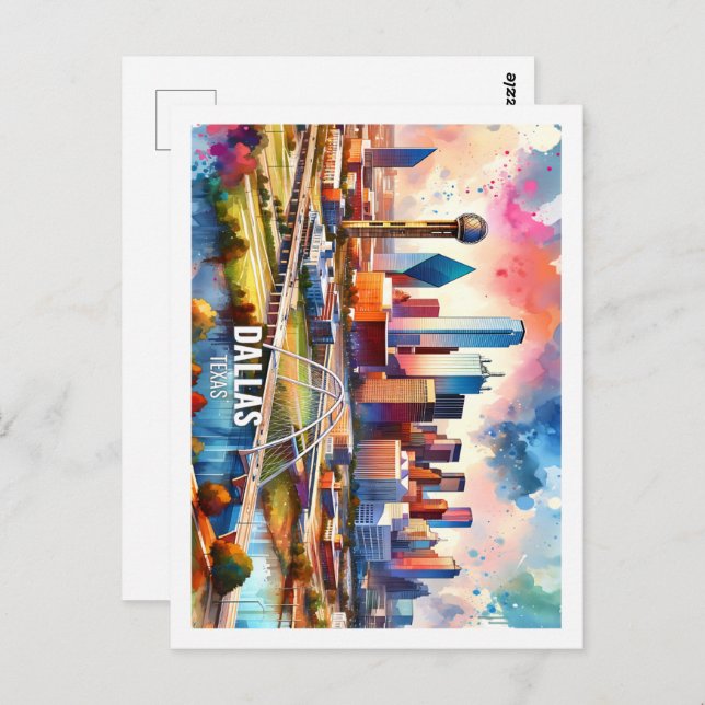 Dallas Texas USA Famous Place watercolor Postcard (Front/Back)