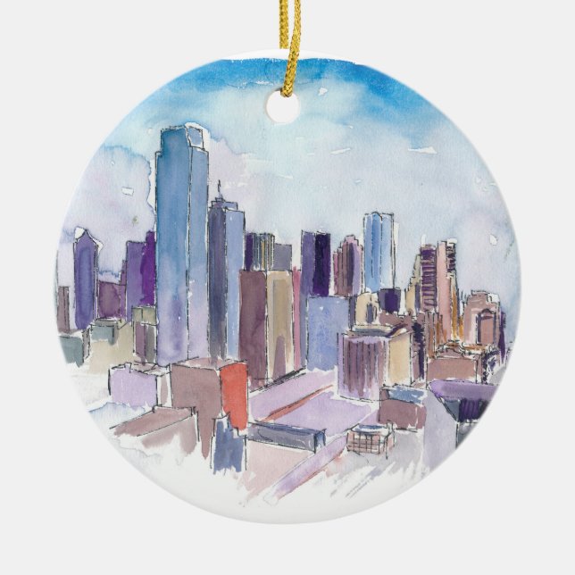 Dallas Texas USA Skyline Ceramic Ornament (Front)