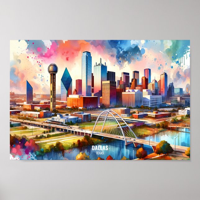 Dallas Texas USA Travel Places watercolor Poster (Front)