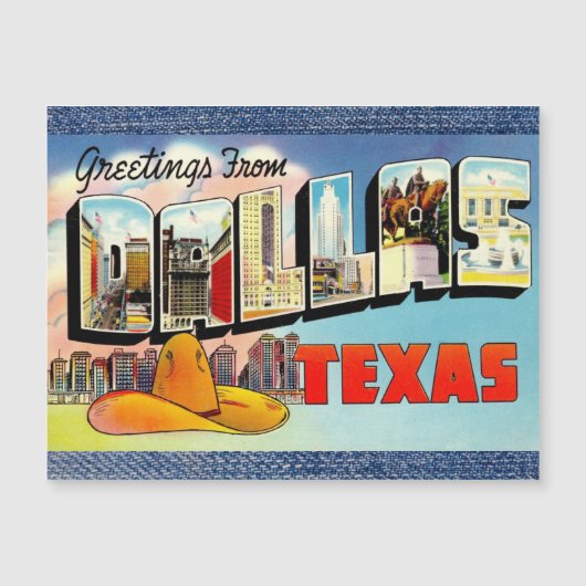 Dallas Texas Vintage Travel Magnetic Card (Front)