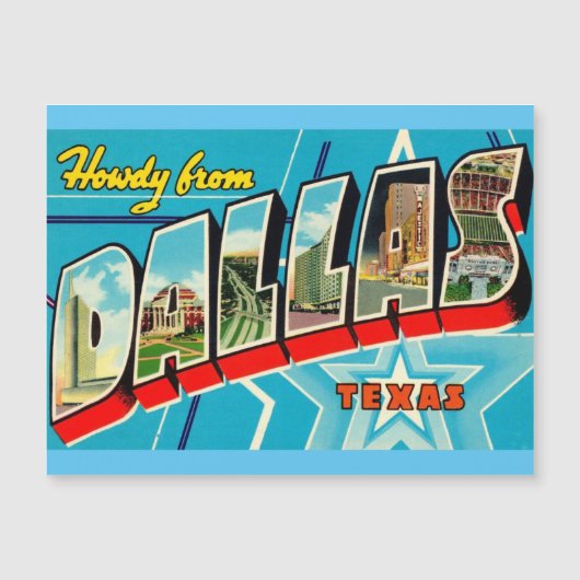 Dallas, Texas Vintage Travel Magnetic Card (Front)