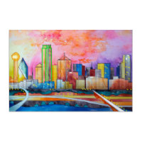 Dallas Texas Watercolor City Skyline