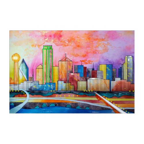 Dallas Texas Watercolor City Skyline Acrylic Print