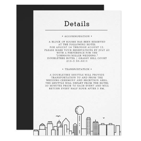 Dallas, Texas Wedding Guest Details Invitation