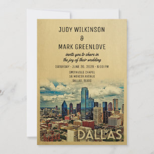 Dallas Texas Wedding Invitation Vintage Skyline