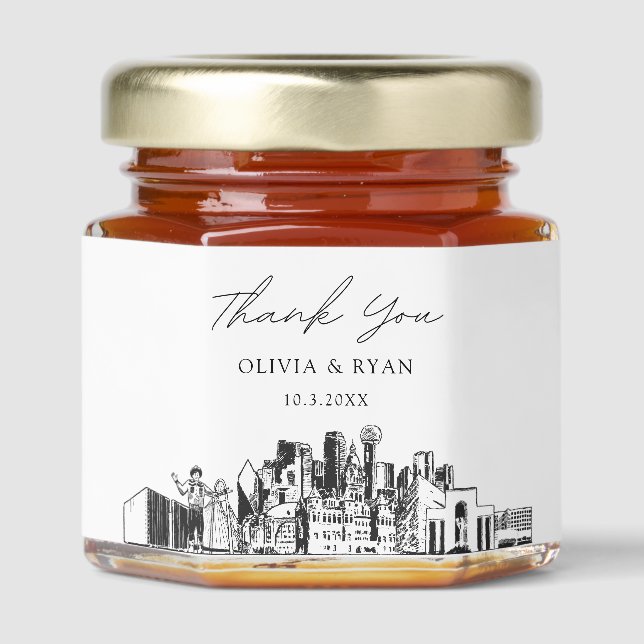 Dallas Texas Wedding Skyline Thank You Honey Favor Honey Jar Favors (Front)