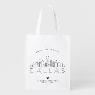 Dallas, Texas Wedding   Stylized Skyline Grocery Bag