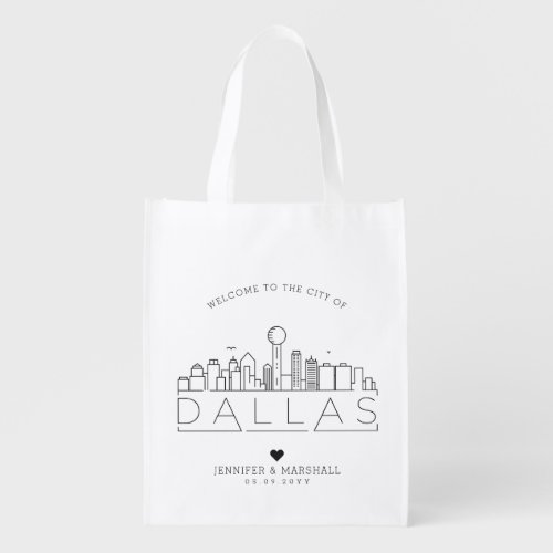 Dallas Texas Wedding  Stylized Skyline Grocery Bag
