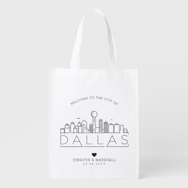 Dallas, Texas Wedding | Stylized Skyline Grocery Bag (Front)