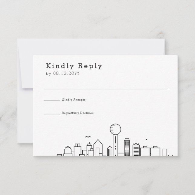 Dallas, Texas Wedding | Stylized Skyline RSVP Card (Front)