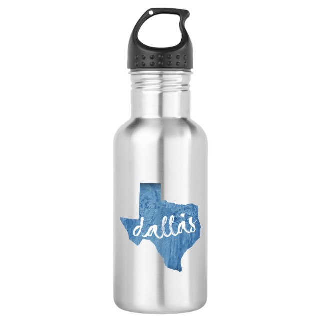 Dallas, Texas Wood Grain Stainless Steel Water Bottle (Front)