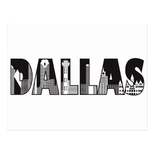 Dallas Text with Buildings Outline Drawing Postcard | Zazzle