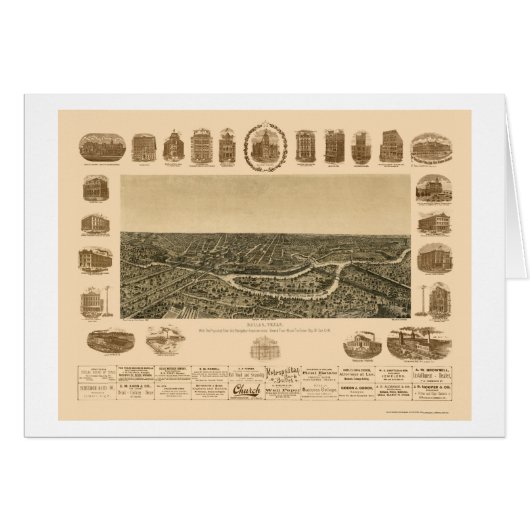 Dallas, TX Panoramic Map - 1892 Cards (Front Horizontal)