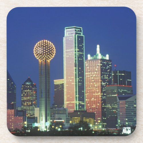 Dallas TX skyline at night with Reunion Tower Beverage Coaster