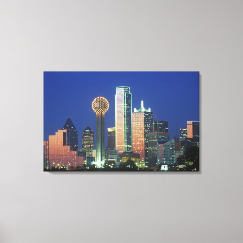 Dallas TX skyline at night with Reunion Tower Canvas Print