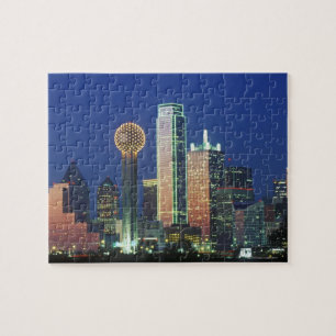 'Dallas, TX skyline at night with Reunion Tower' Jigsaw Puzzle