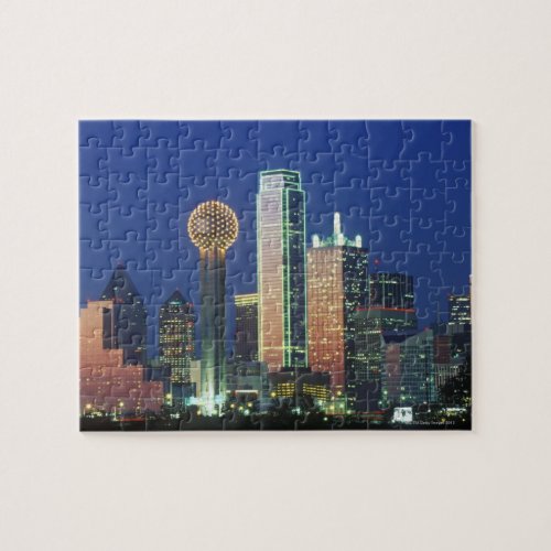 Dallas TX skyline at night with Reunion Tower Jigsaw Puzzle