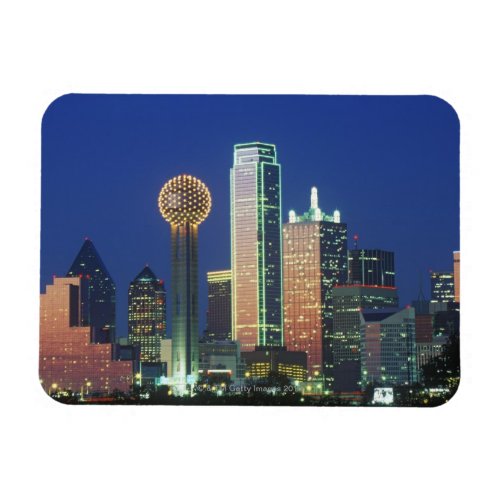 Dallas TX skyline at night with Reunion Tower Magnet