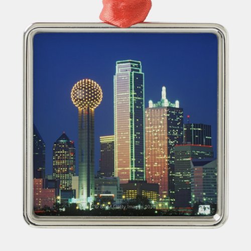 Dallas TX skyline at night with Reunion Tower Metal Ornament