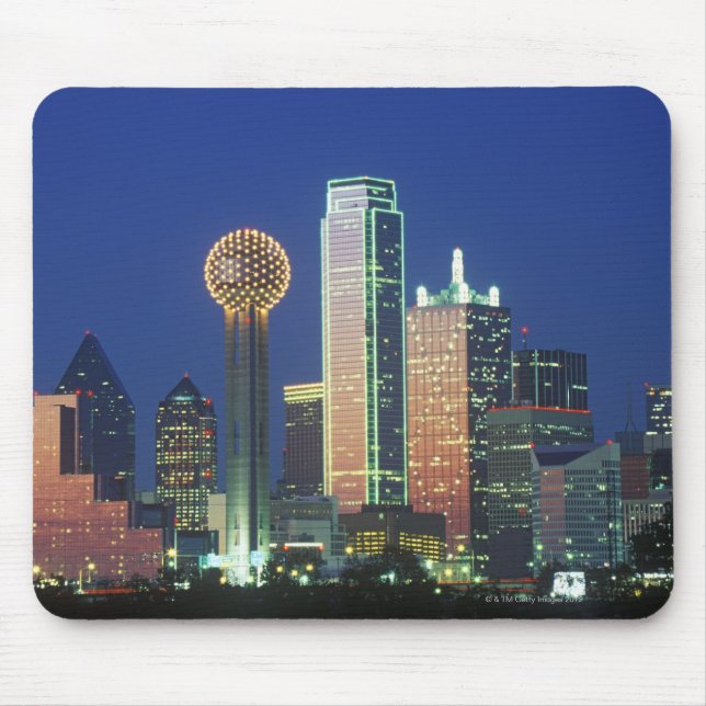 'Dallas, TX skyline at night with Reunion Tower' Mouse Pad (Front)