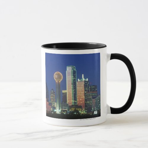 Dallas TX skyline at night with Reunion Tower Mug