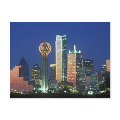 'Dallas, TX skyline at night with Reunion Tower' Postcard