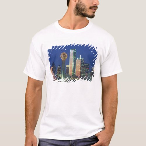 Dallas TX skyline at night with Reunion Tower T_Shirt