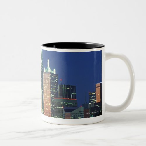 Dallas TX skyline at night with Reunion Tower Two_Tone Coffee Mug
