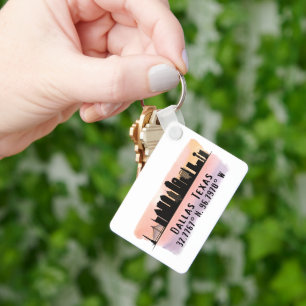 Dallas TX Skyline Latitude and Longitude Keychain