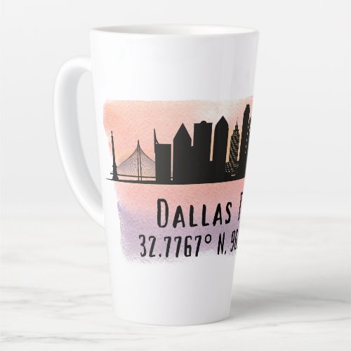 Dallas TX Skyline Latitude and Longitude  Latte Mug