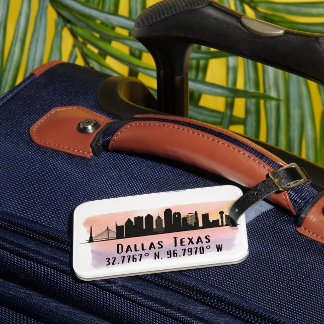 Dallas TX Skyline Latitude and Longitude   Luggage Tag (Front Insitu 3)