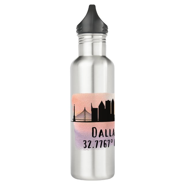 Dallas TX Skyline Latitude and Longitude  Stainless Steel Water Bottle (Left)